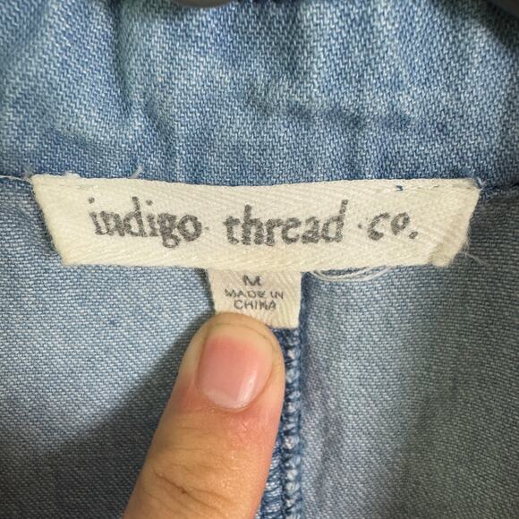 Indigo Thread Co Straight Leg Belted Cotton Denim Jumpsuit US Women's M - Picture 6 of 8